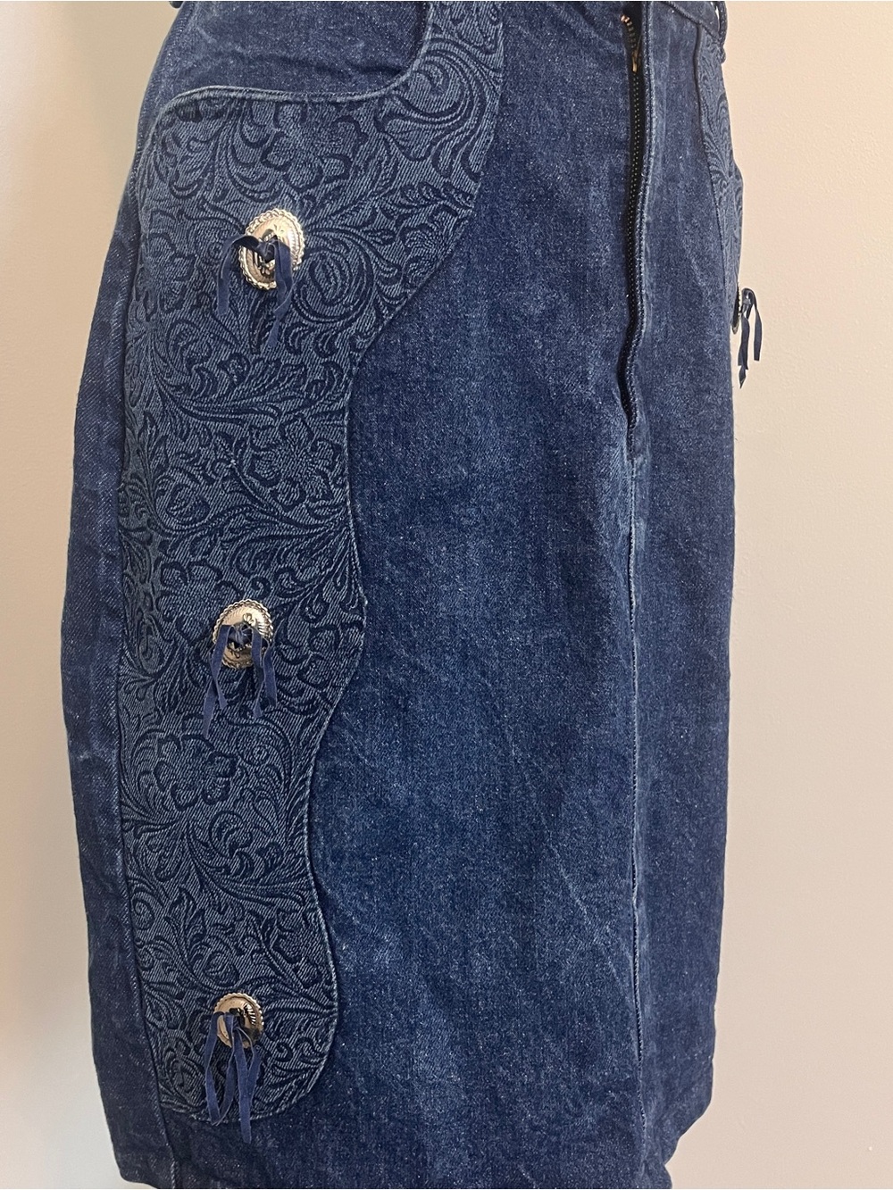 Vintage Roughrider Denim Western Skirt | Embossed Panel | Cowgirl Chic - Picture 7 of 7